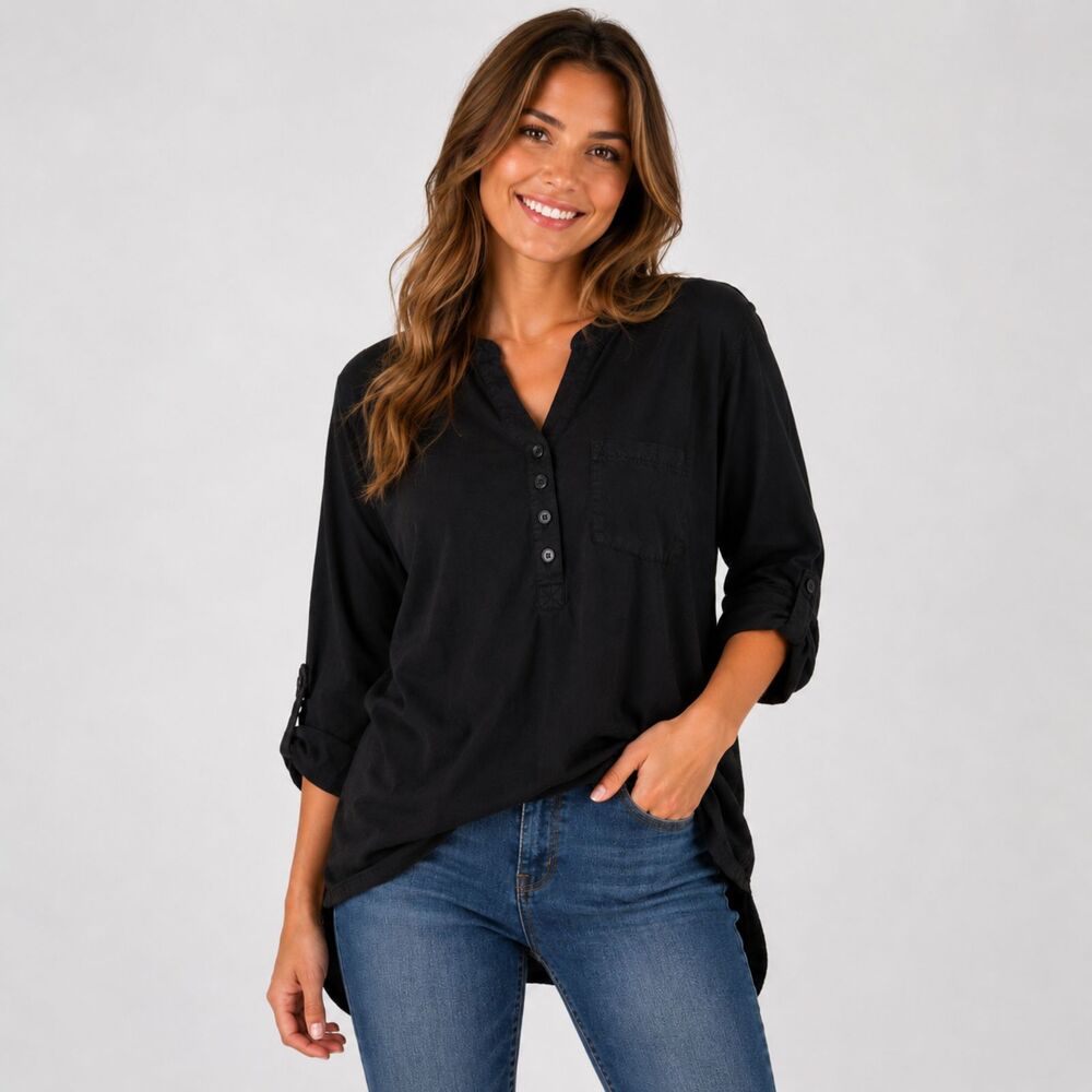Women's Faded Glory Black 3/4 Sleeve Tunic Blouse